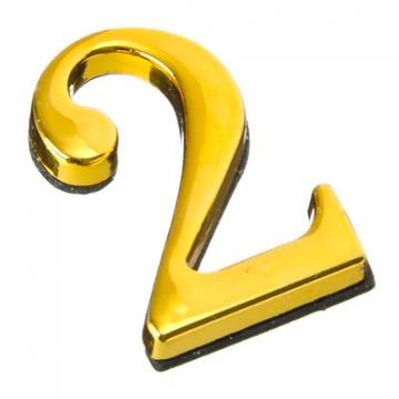 Номер дверной "2" 45x28 мм, металл, цвет золото - Изображение 1